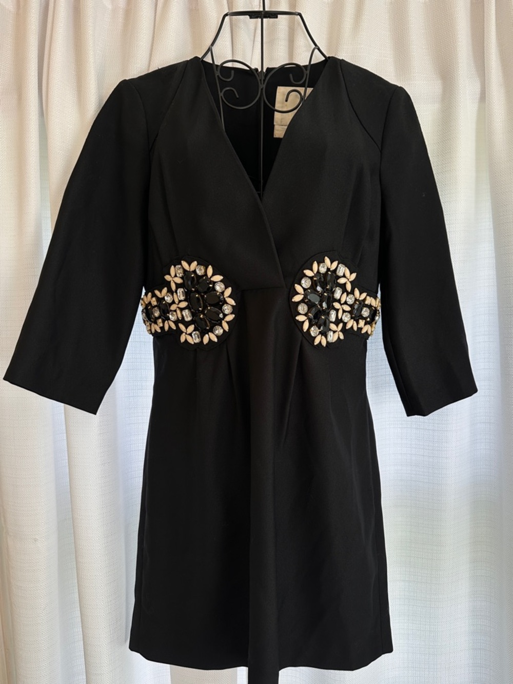 KARTA Black Mini Dress with Gold and Cream Beaded Waist Embellishments